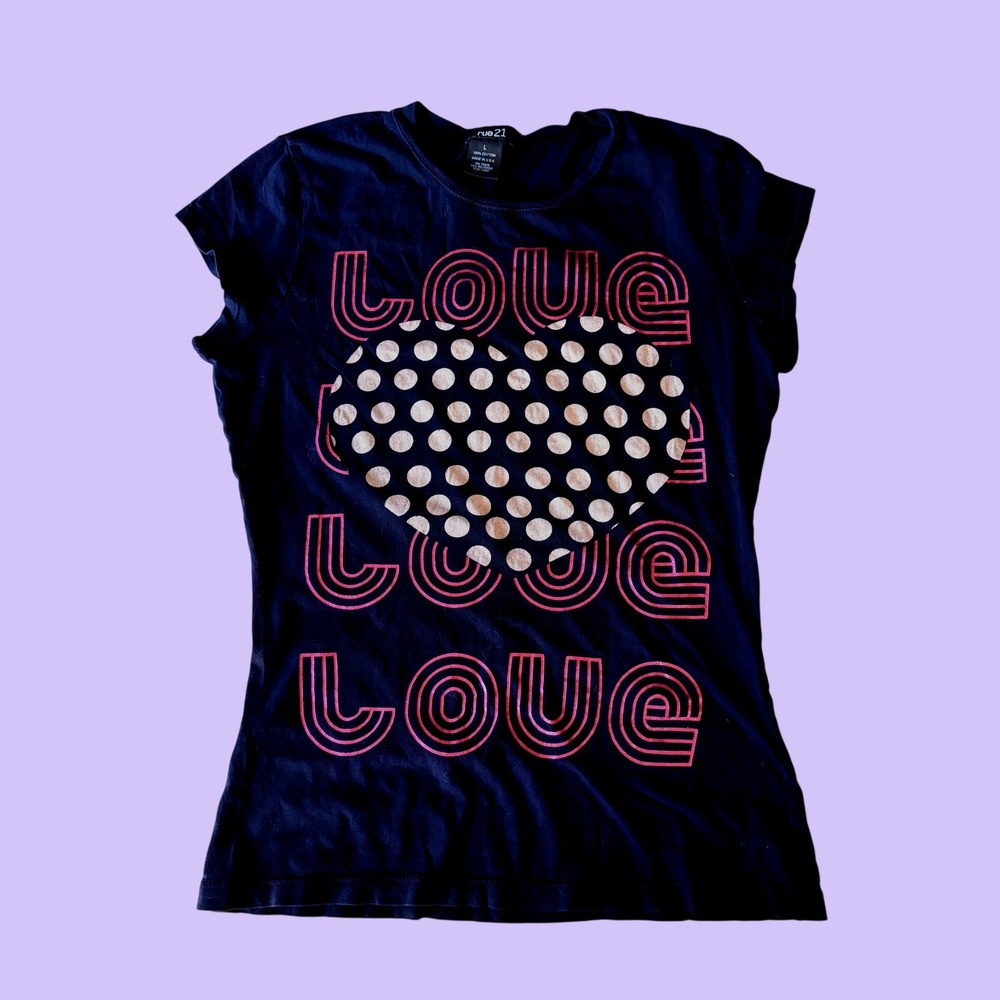 Y2K Rue21 Love Polka Dot Heart Graphic Baby Tee Shirt Scene #18